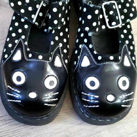 T.U.K Shoes Tuk Kitty Face Black And White Leather Mary Janes